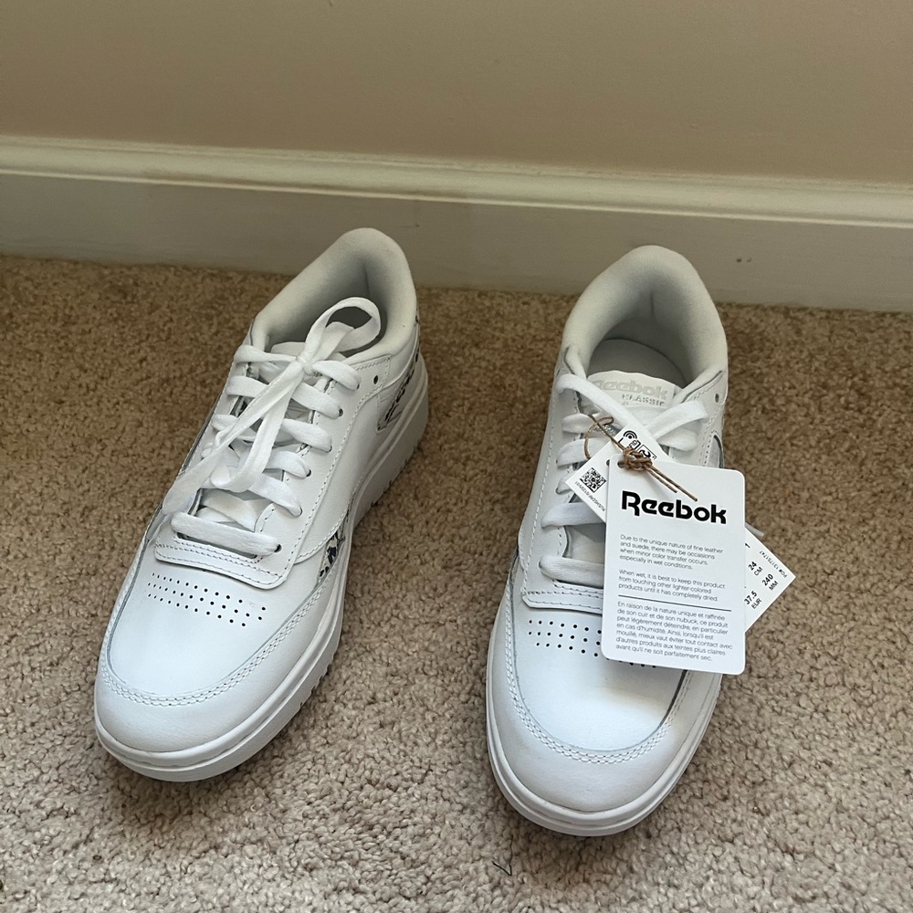 Reebok Club C Double Revenge White Sneakers with cheetah print size 7
